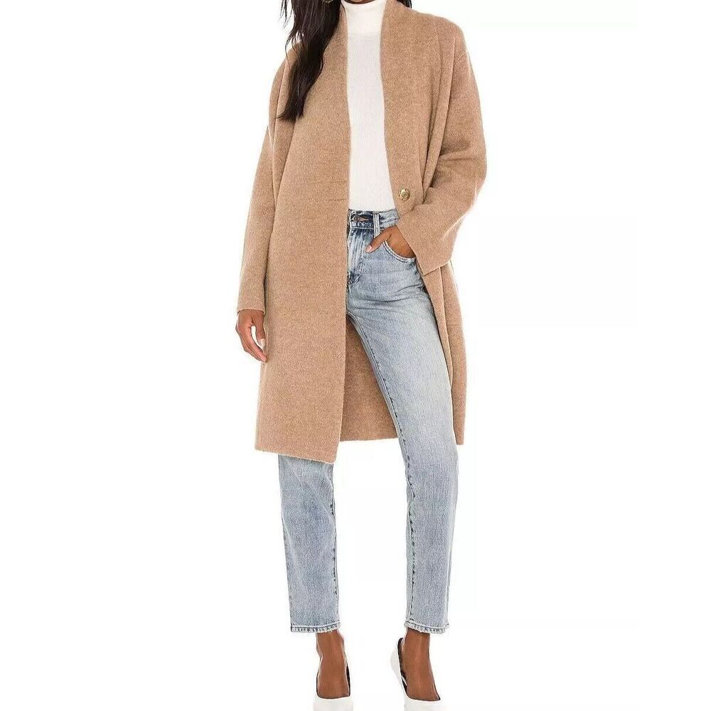 Vince Collarless Cardigan Coat Italian Wool Alpaca Bouclé Knit Camel XL NWT